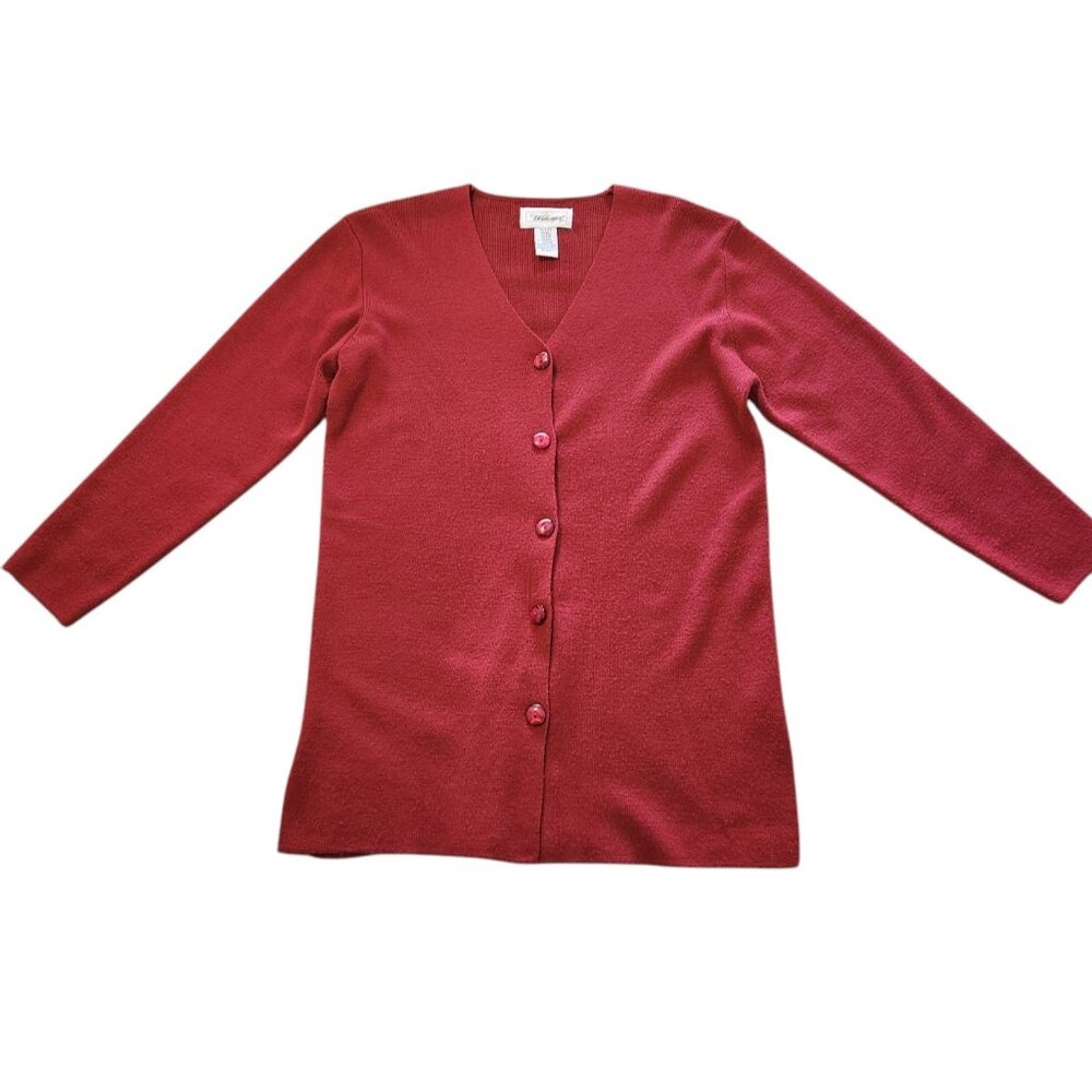 Vintage Worthington Cardigan Red Button Front Acrylic V-Neck Womens Petite Small